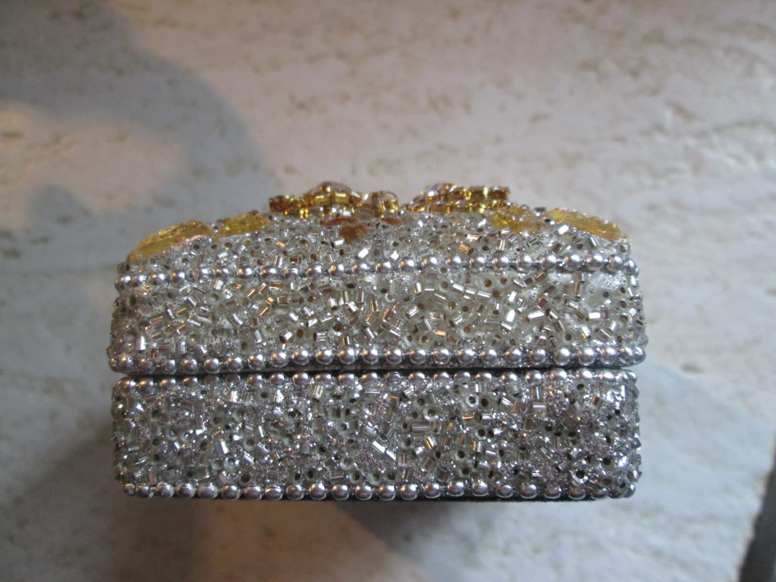 TRINKET BOX JEWEL LUXURY METAL SQUARE SILVER BEADED RHINESTONE CRYSTAL FANCY￼ 3