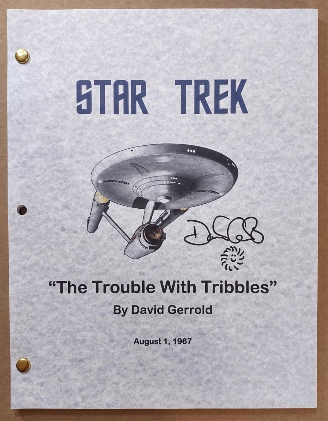 DAVID GERROLD SIGNED/ SKETCHED STAR TREK TROUBLE WITH TRIBBLES SCRIPT! FREE SHIP
