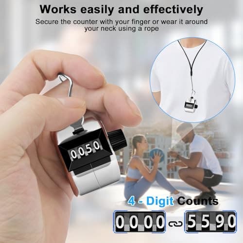 2 Pack Clicker Counter, Metal Hand Tally Counter Clicker, 4 Digit Mechanical 3