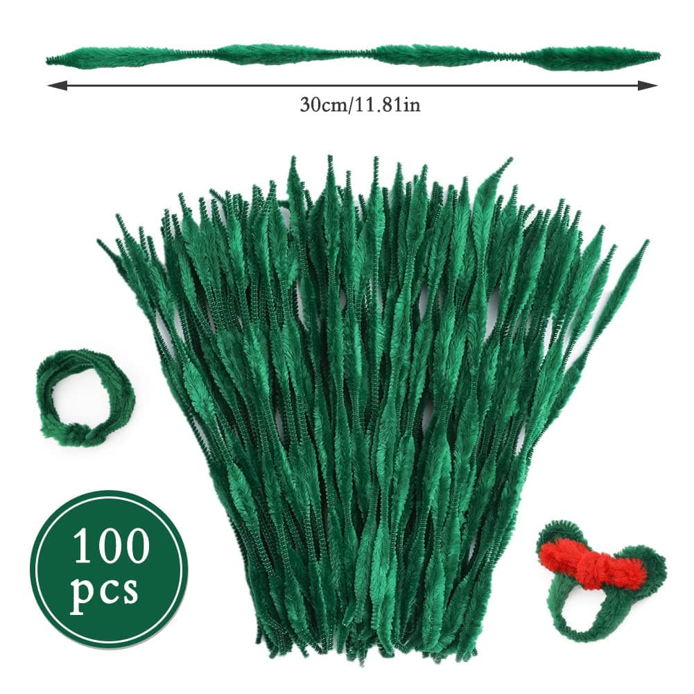100 PCS Chenille Stem, Bump Chenille Stems, Green Pipe Cleaners Crafts Supplies  2