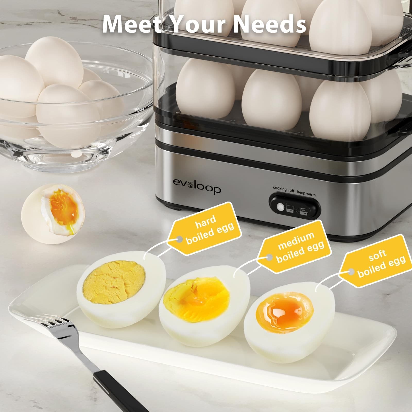 Rapid Egg Cooker 12 Eggs Capacity, Soft, Medium, Hard Boiled, Poached, Omelet... 2