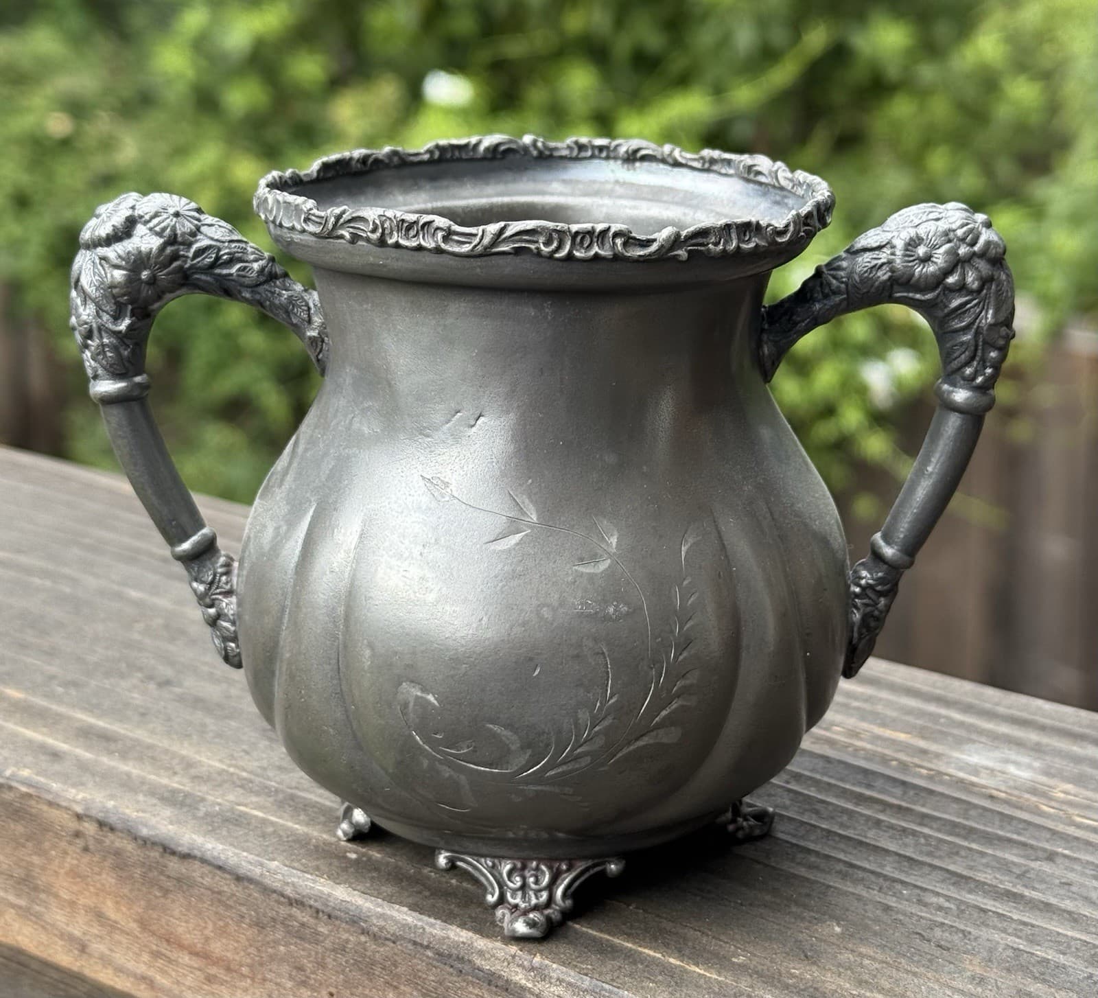 Vintage New Amsterdam Silver Co. Quadruple Plate Silver Etched Sugar Bowl #593 4