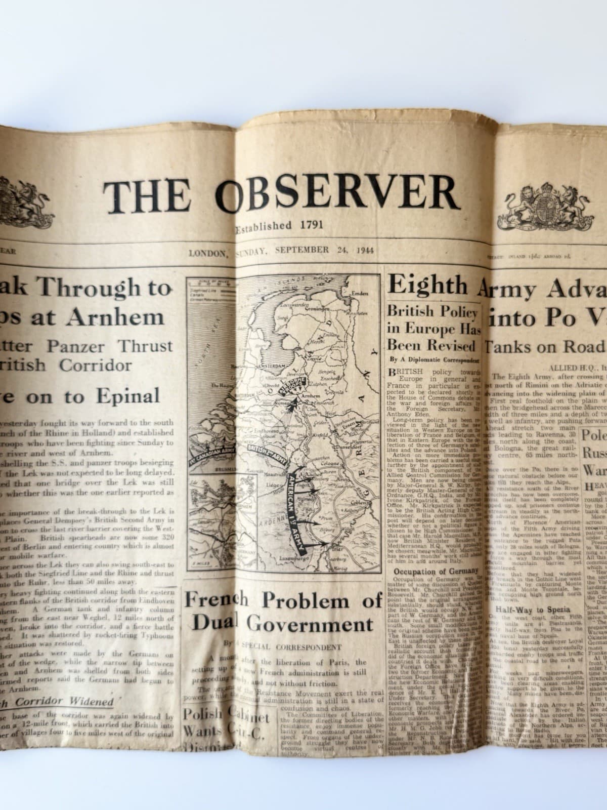 WW2 Newspaper Sept 1944 The Observer Arnhem Battle Allied Advance Original UK 2