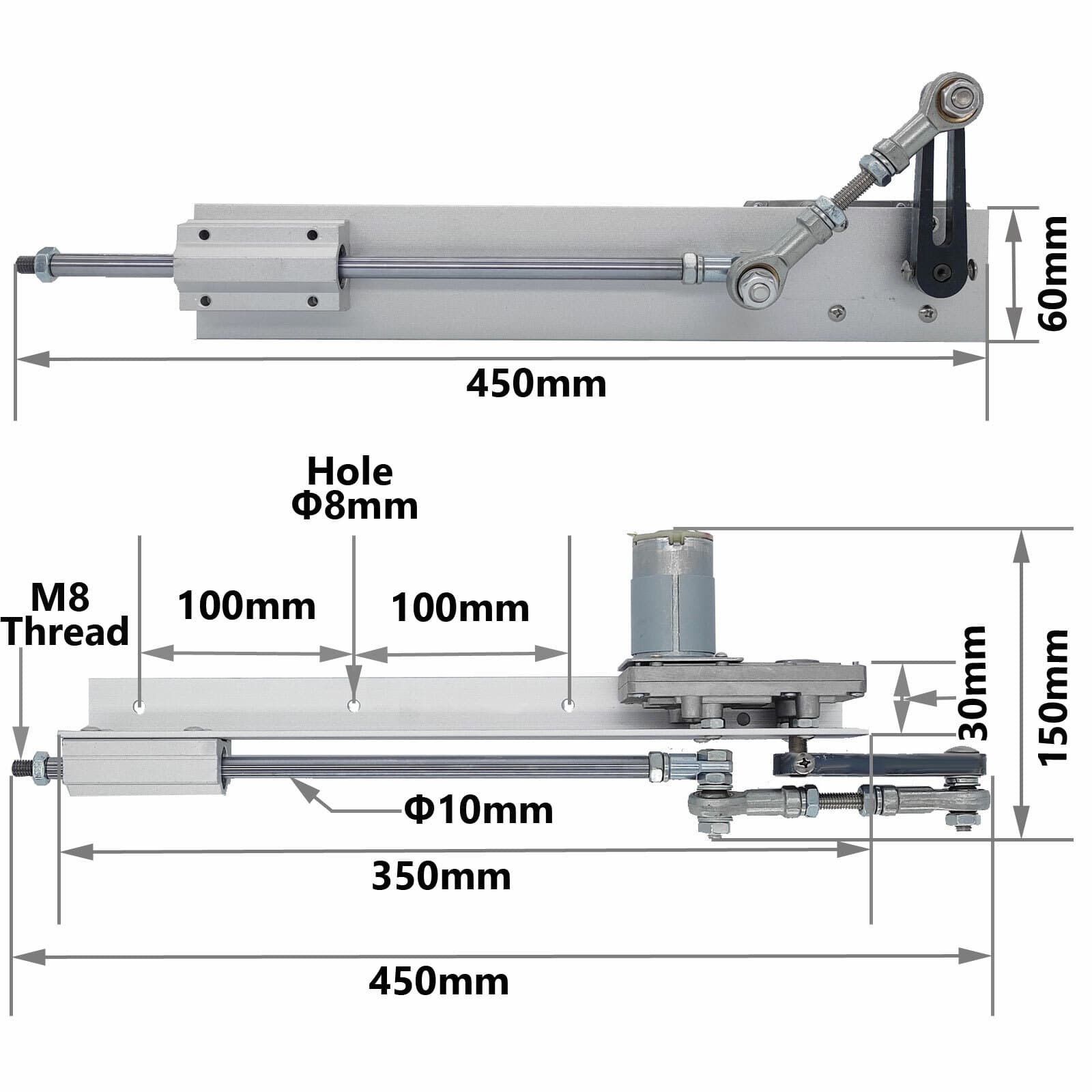 High Torque Cycling Reciprocating Linear Actuator Motor 24V Stroke 6" 160rpm 4