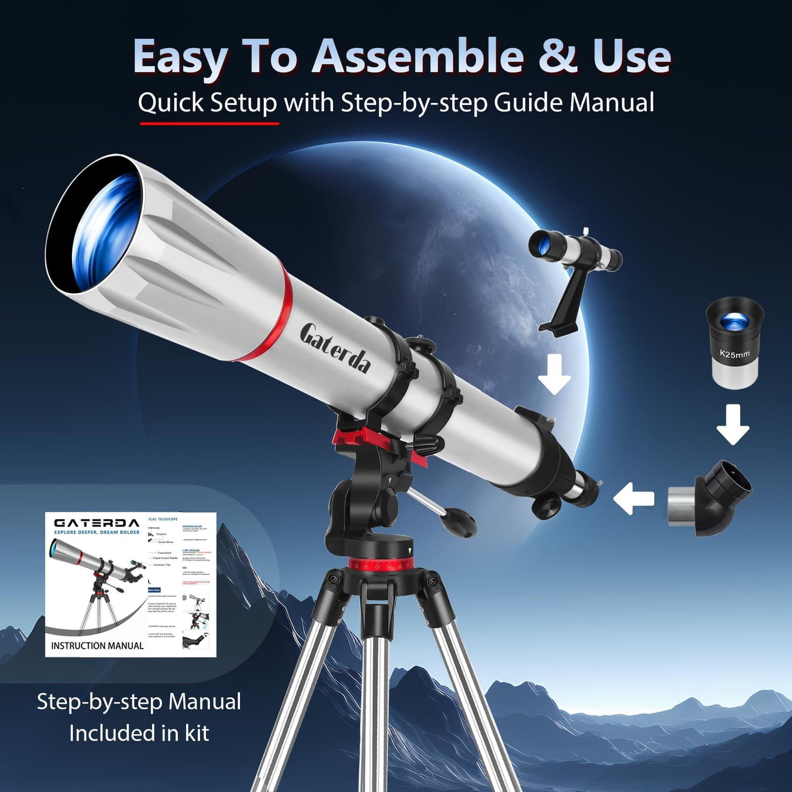 Telescope, 90mm Aperture 900mm Refractor Telescope for Adults High Powered, A... 5