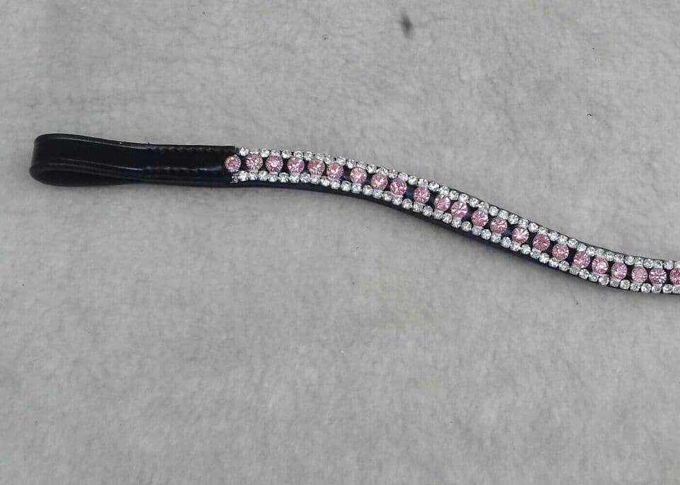 3 Rows Rose Pink Crystal Wave Leather Browband For Horse Bridle Tack In All Size 2