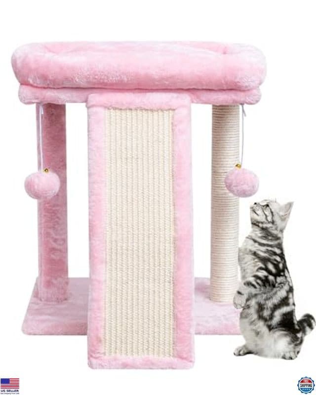 Small Cat Tree with Scratching Board, Cat Scratcher Post for Indoor Cats, 2