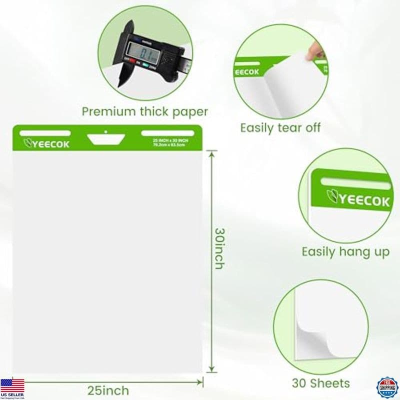 Sticky Easel Pad 25"x30", 30 Sheets/Pad, 4 Pads/Pack, Bleed-Resistant Flip Chart 2