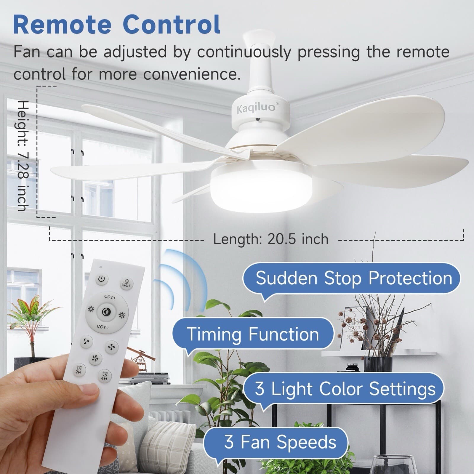 US Socket Fan Light with Remote,20.5’’Screw in Ceiling Fan Light Bulb Fan(White) 2