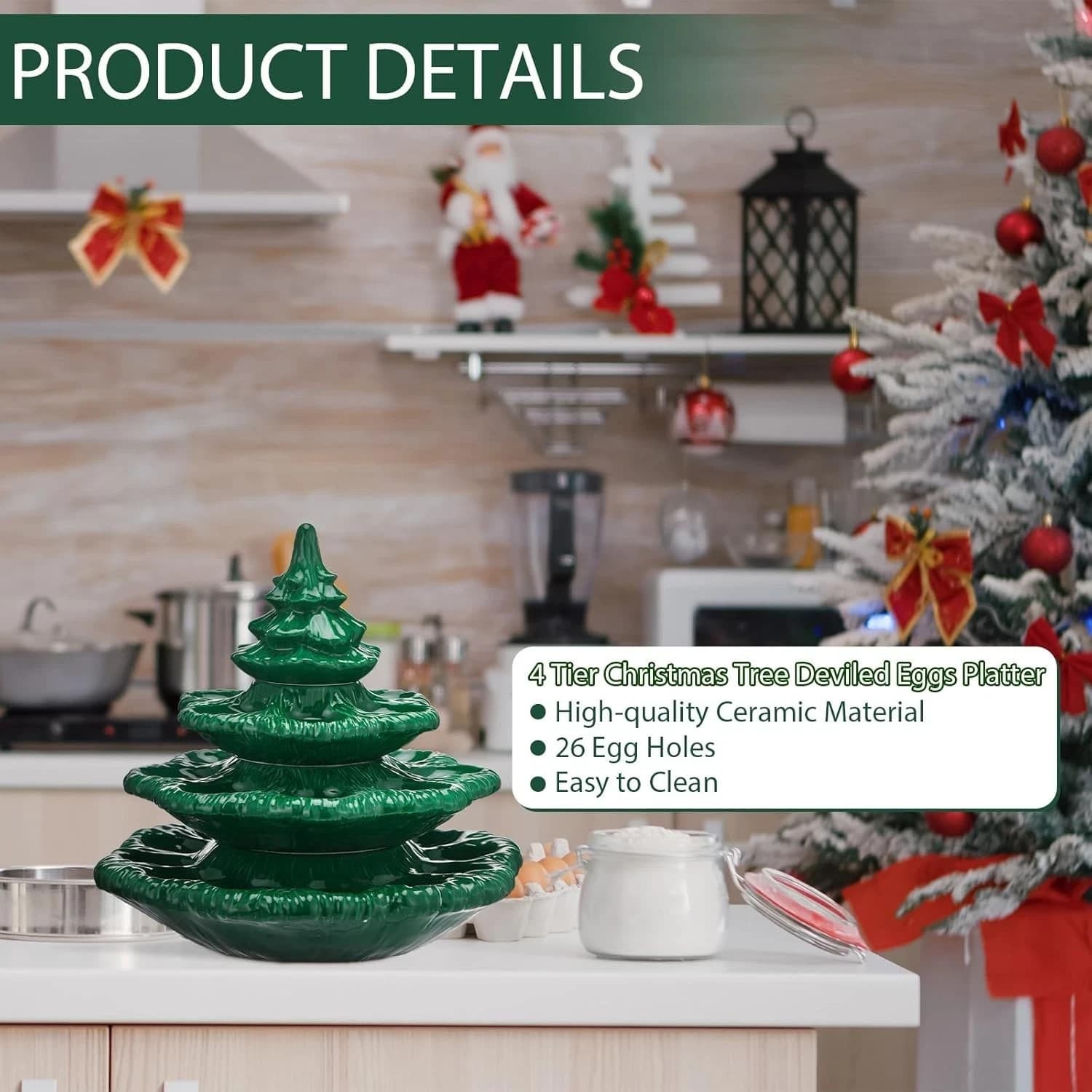 4 Tier Christmas Tree Shape Deviled Egg Platters Trays Holds 26 Holes Stackable 6