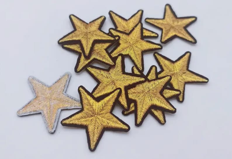2" GOLD STAR - FIVE POINTED - Embroidered Iron On/Sew-On Patch 5
