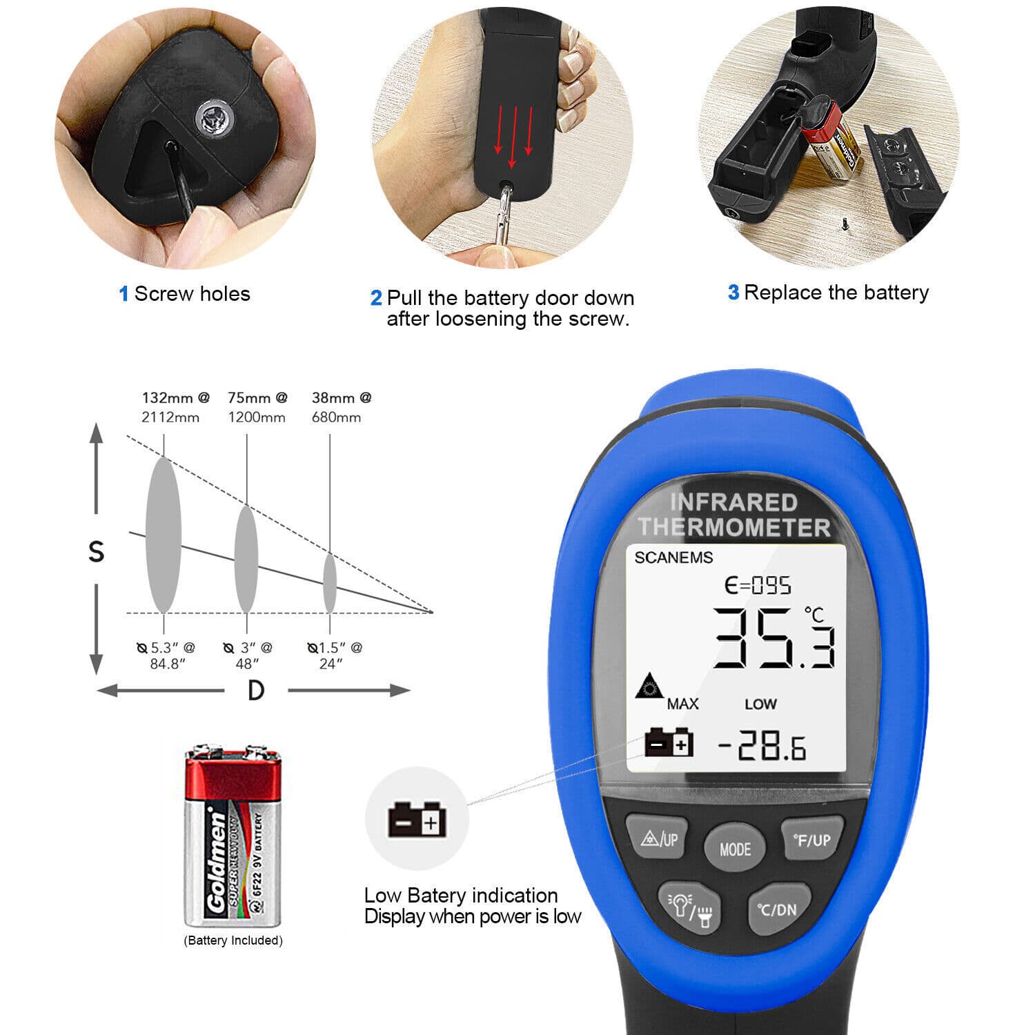 -50~800℃ Digital Infrared Thermometer Gun Double Laser IR Temperature Meter 16:1 3