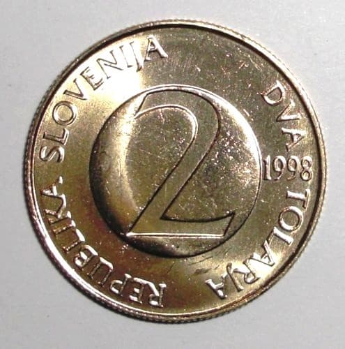 1998 Slovenia 2 tolarja Coin, Barn swallow bird, animal wildlife 2