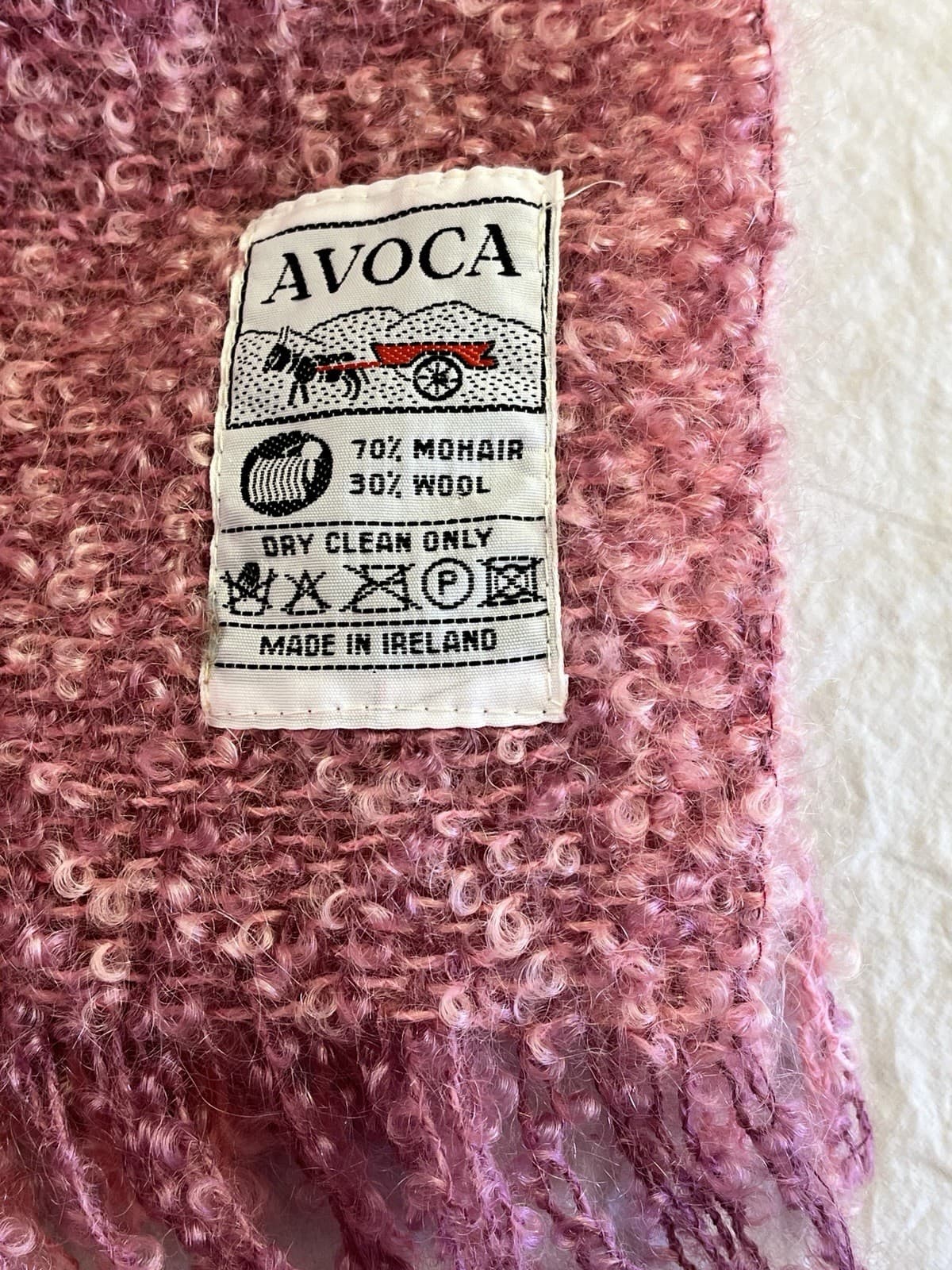 Vintage Pink Mohair Scarf or Wrap with Fringe Made in Ireland 6