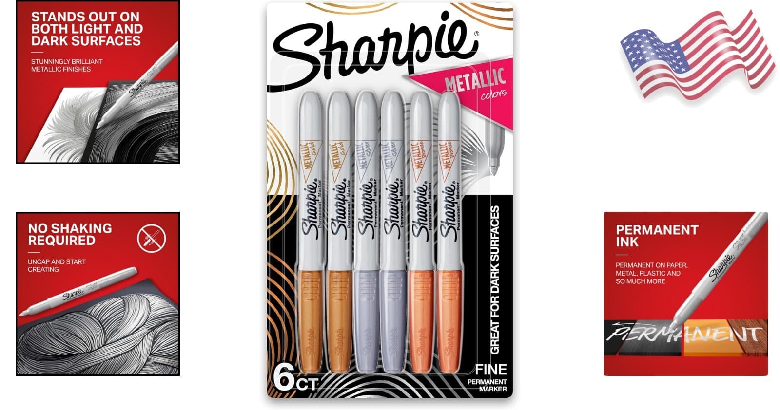 6 Count Fine Point Metallic Permanent Markers - Brilliant Sheen for Crafts 2