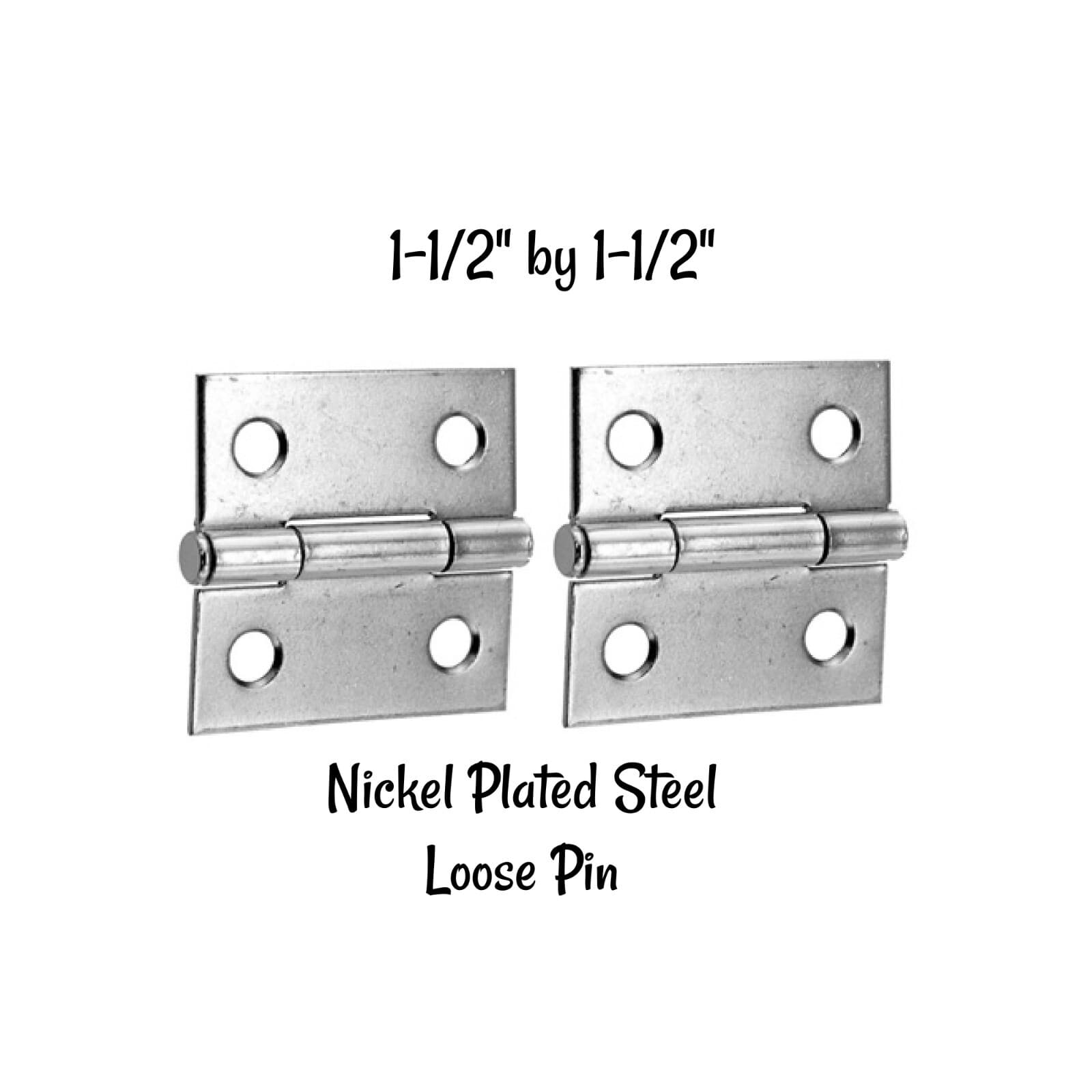 1-1/2" Polished Nickel Finish Steel LOOSE PIN CABINET HINGES Sold by the pair