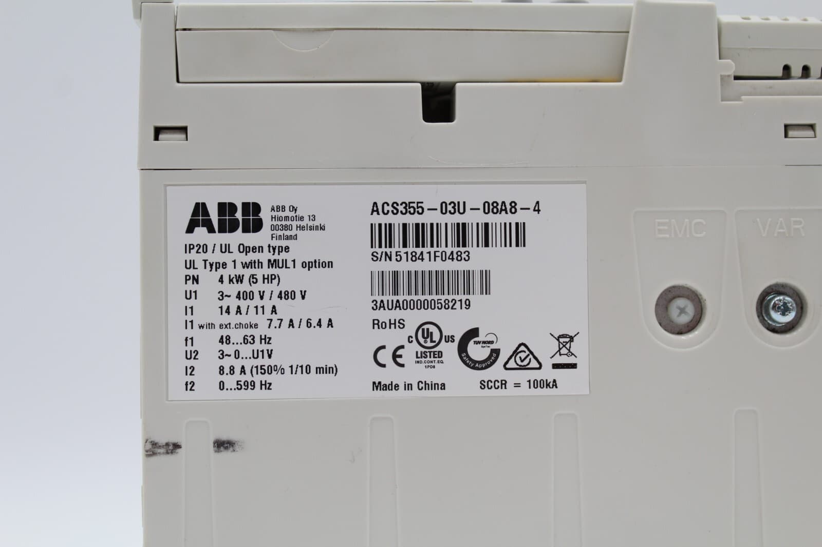 ABB ACS355-03U-08A8-4 5hp AC Drive w/ Ethernet Adapter 3