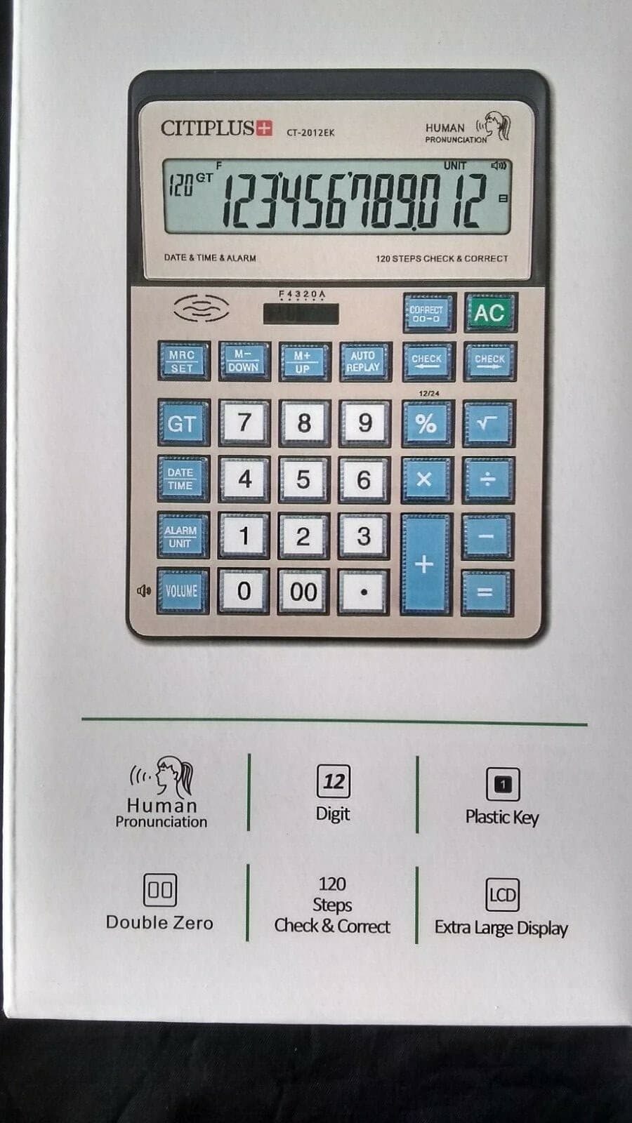 English Talking Calculator LARGE NUMBERS Alarm Date Time Clock Talks 12 Digit 4