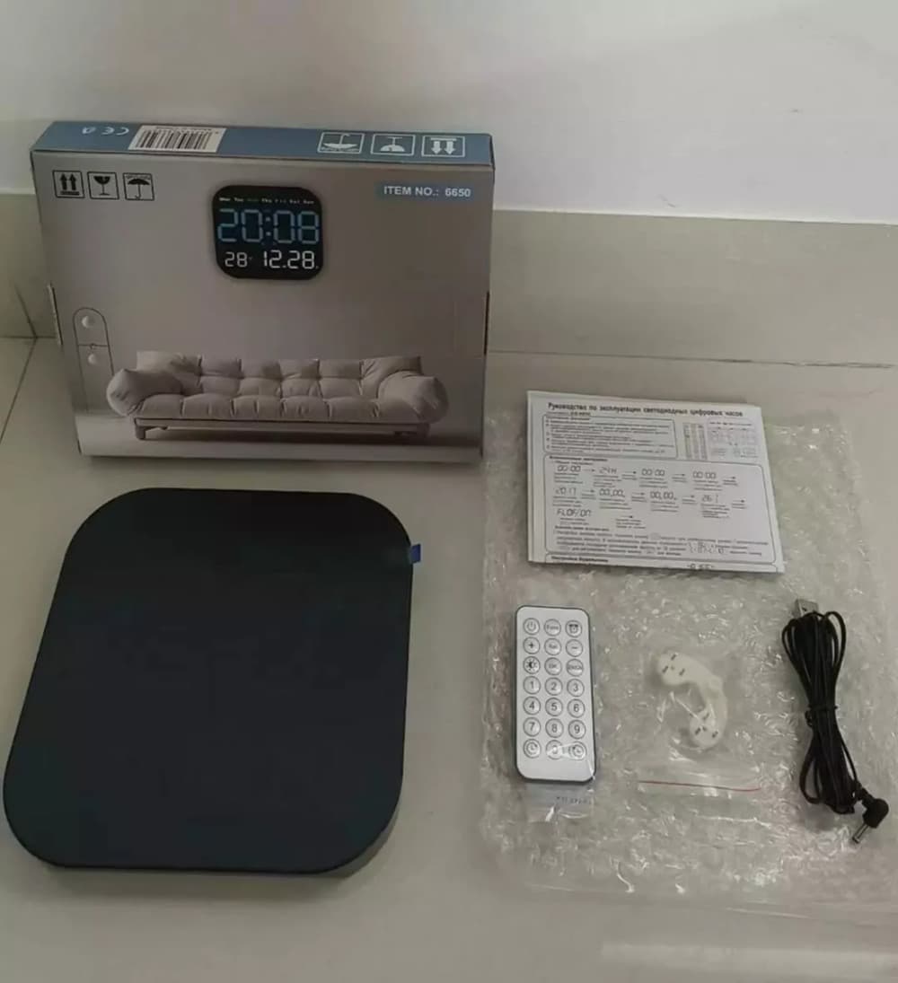 Square LED Large Digital Wall Clock Remote Control Temperature Date Week Display 5