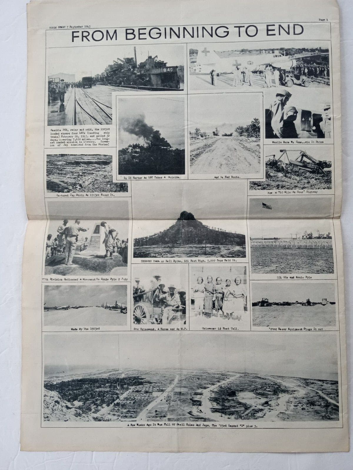 WW2 TOUGH SHEET IE SHIMA NEWSPAPER Sept. 1945 1903rd ENGINEER AVIATION BATTALION 4