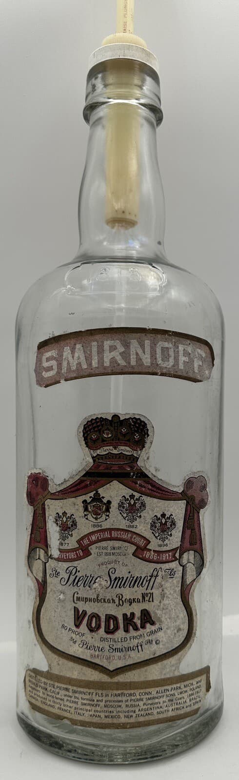 Vintage Large Smirnoff Vodka Glass 1 Gallon Bottle 80 Proof Pierre Pump Empty 2