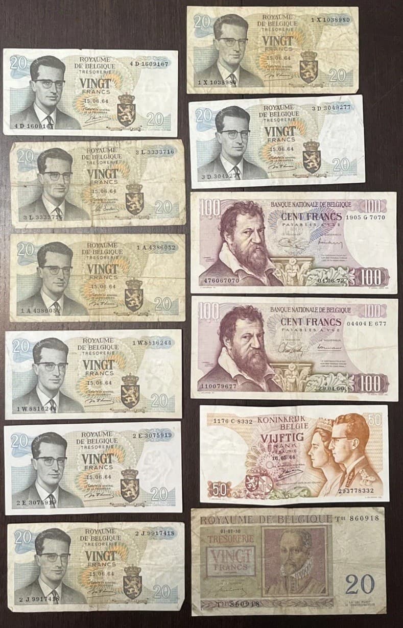 BELGIUM 1966 50 Frank, 1950 1964 20 Francs, 1966 100 Francs 12 Banknotes
