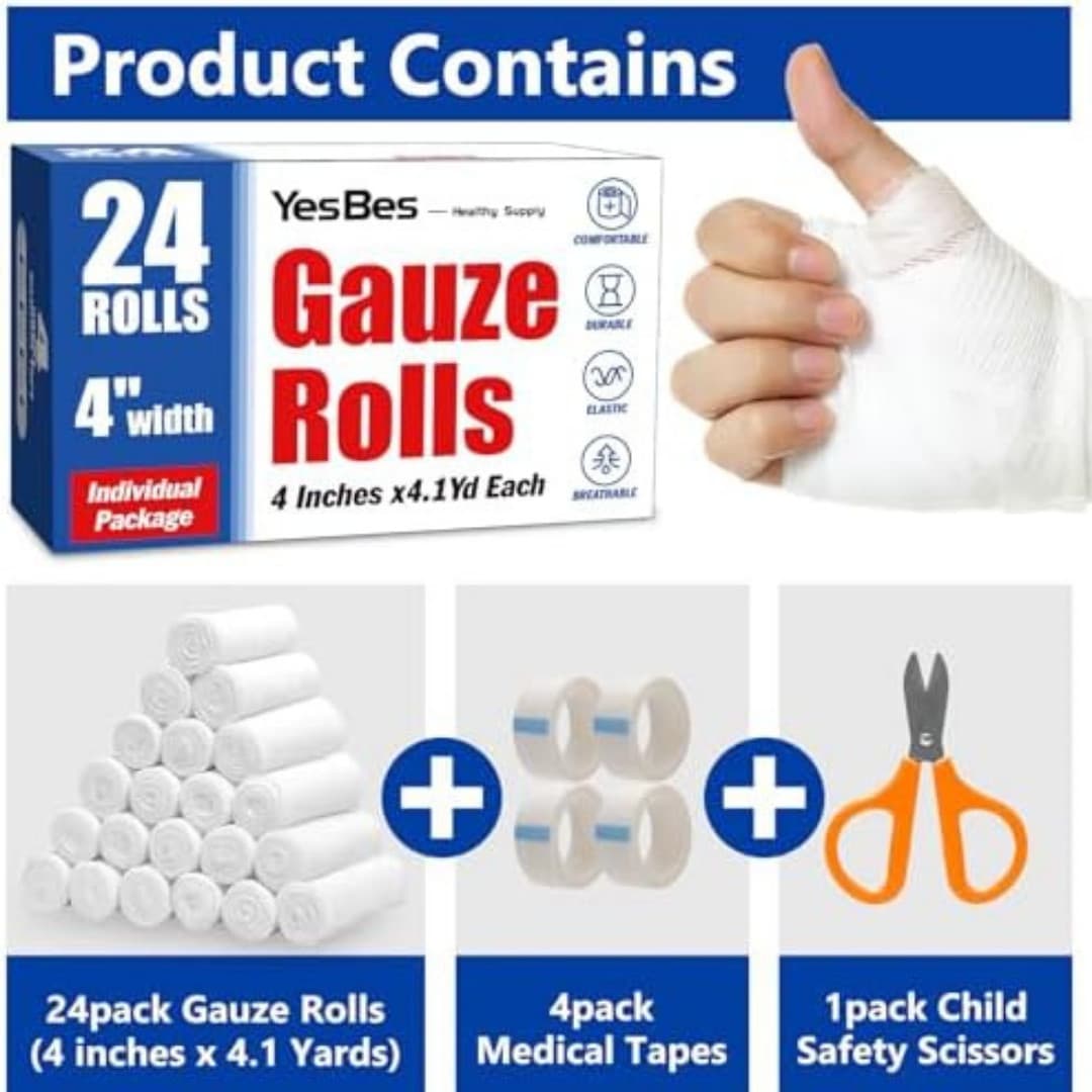 24 Pack 4 Inch 4.1 Yards Gauze Bandage Roll, Gauze Wrap Rolls for Wounds 3