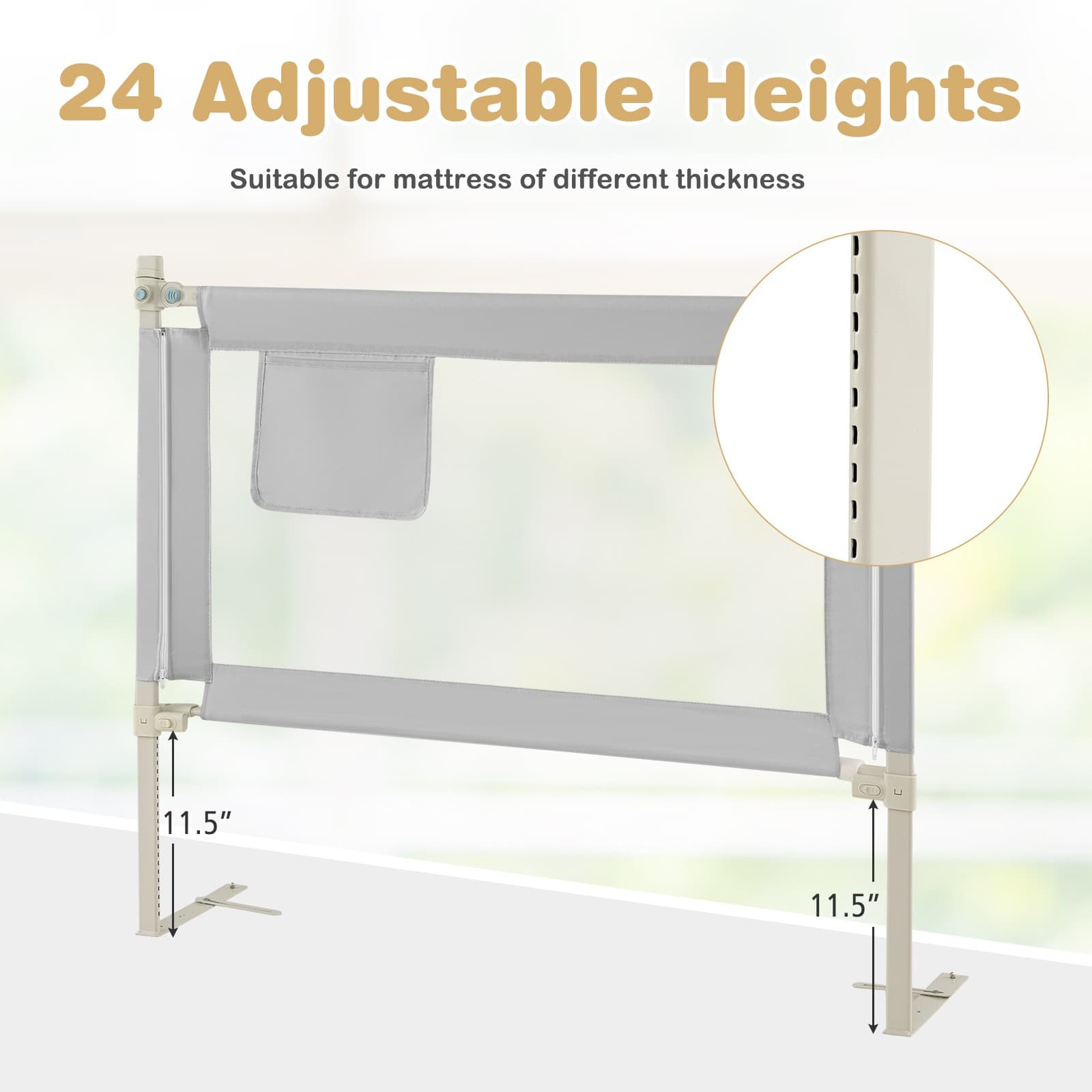 2PCS 47" Bed Rails for Toddlers Vertical Lifting Baby Bed Rail Guard w/Lock Grey 6