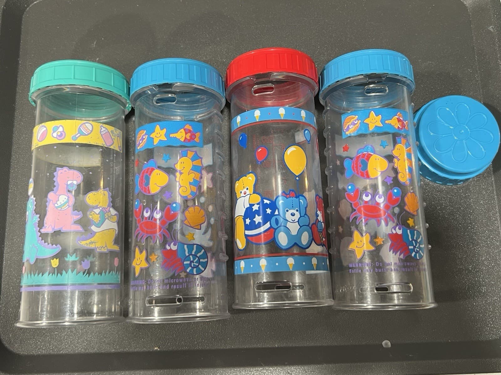 Playtex Patterns Vintage Drop in Disposable Nurser Baby Bottles Lot Of 4