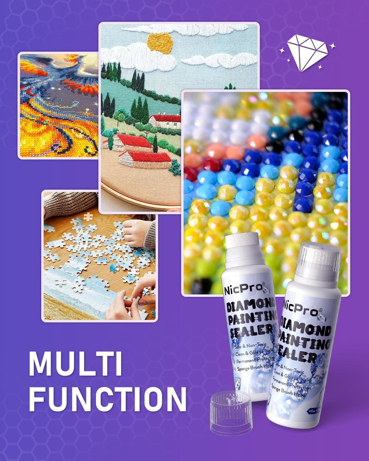 Nicpro 2 Pack Diamond Painting Sealer 240ML with Sponge Head, 240ML, Clear  6