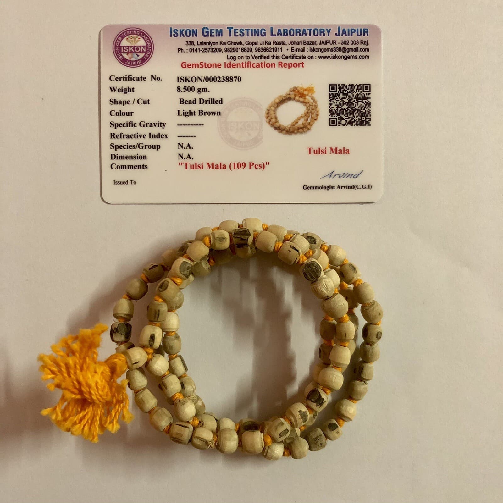 LAB Certified TULSI TULASI VAISHNAV ISKCON Japa Mala ROSARY 108+1 Bead Prayer 2