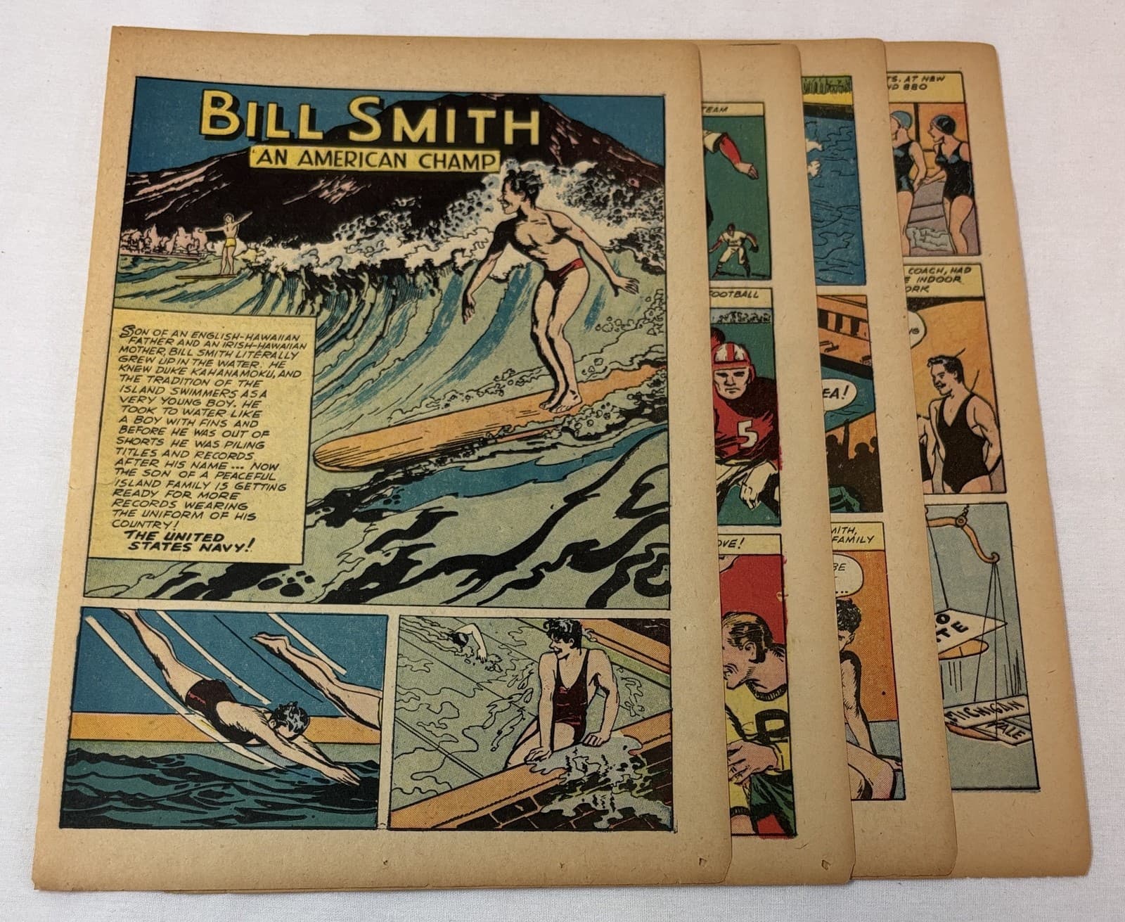 1944 eight page cartoon story ~ BILL SMITH ~ surfing, swimming, US Navy