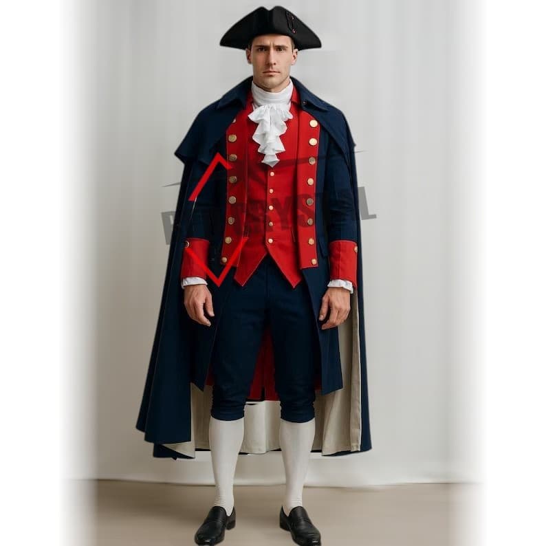 18th Century Colonial Suit Revolution Coat, Tricorne Hat - Theater Cosplay Full 3