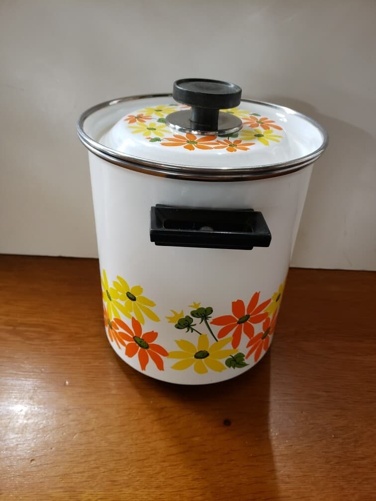 Vintage Ekco Country Garden Porcelain Clad Cookware 5 Qt Steamer Boiler Pot 4