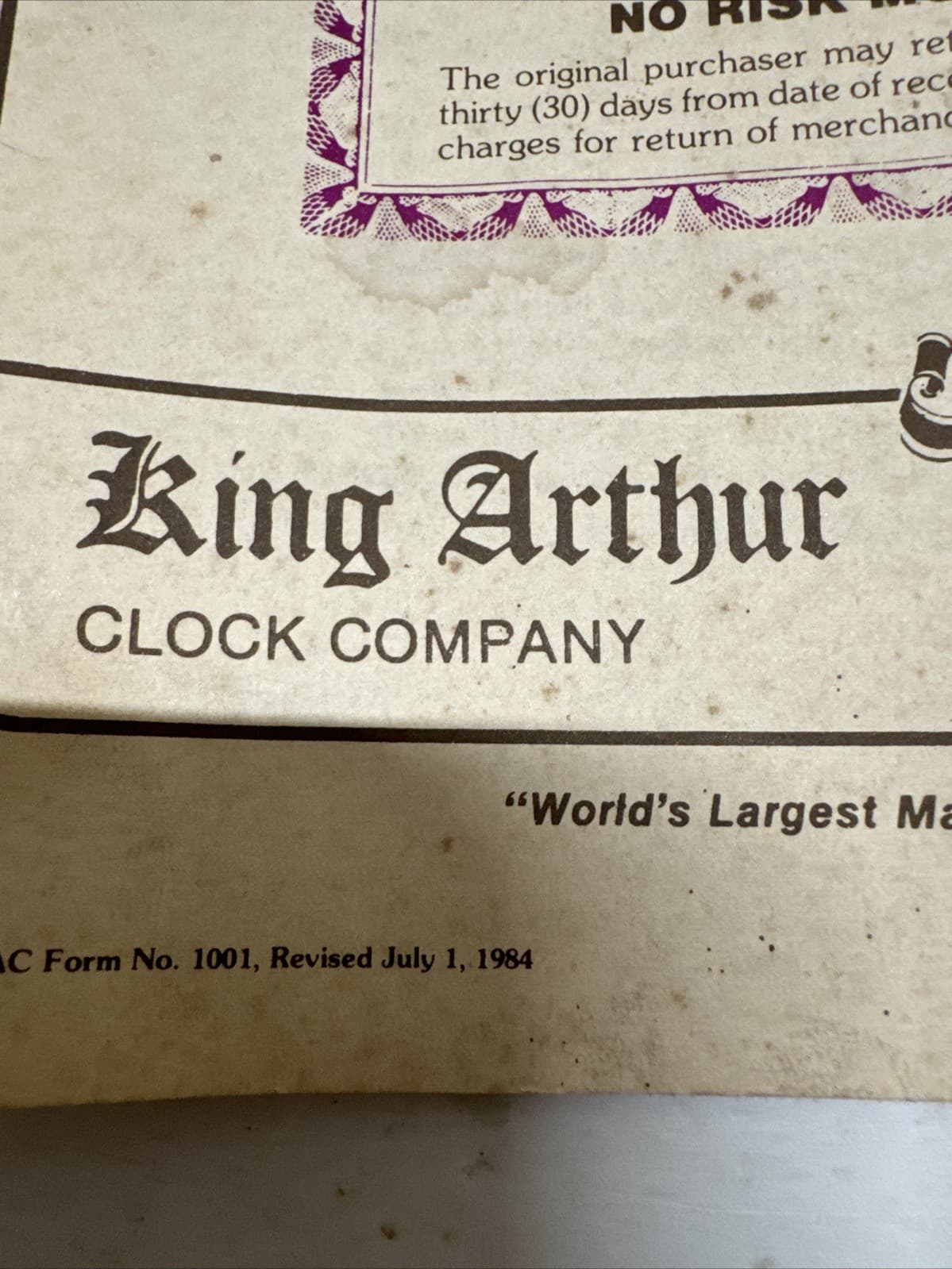 King Arthur Vintage Grandfather Clock  operating instructions manuel Movement 4