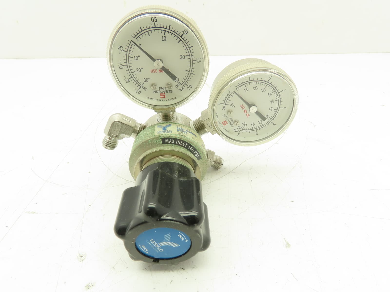 Veriflo IR400S Stainless Pressure Regulator Gas/Oxygen Dual Gauge 100 PSI