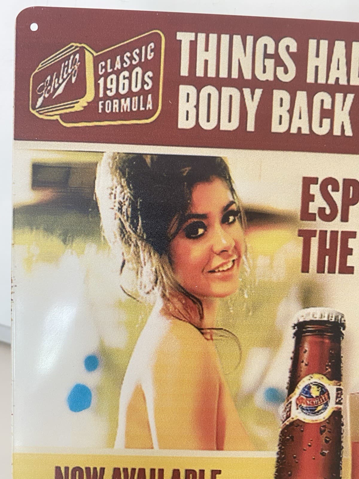 Schlitz Beer Malt Liquor Metal Sign - Cynthia Myers - 1968 Available in Chicago 4