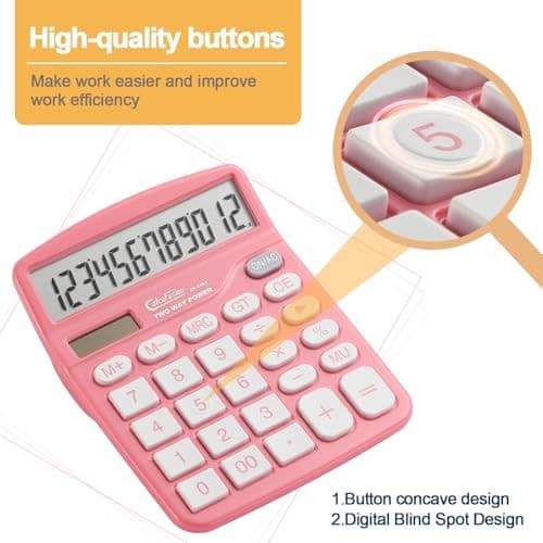 Calculator, 12 Digits Desktop Calculators Large Display LCD&Big Button Pink 4