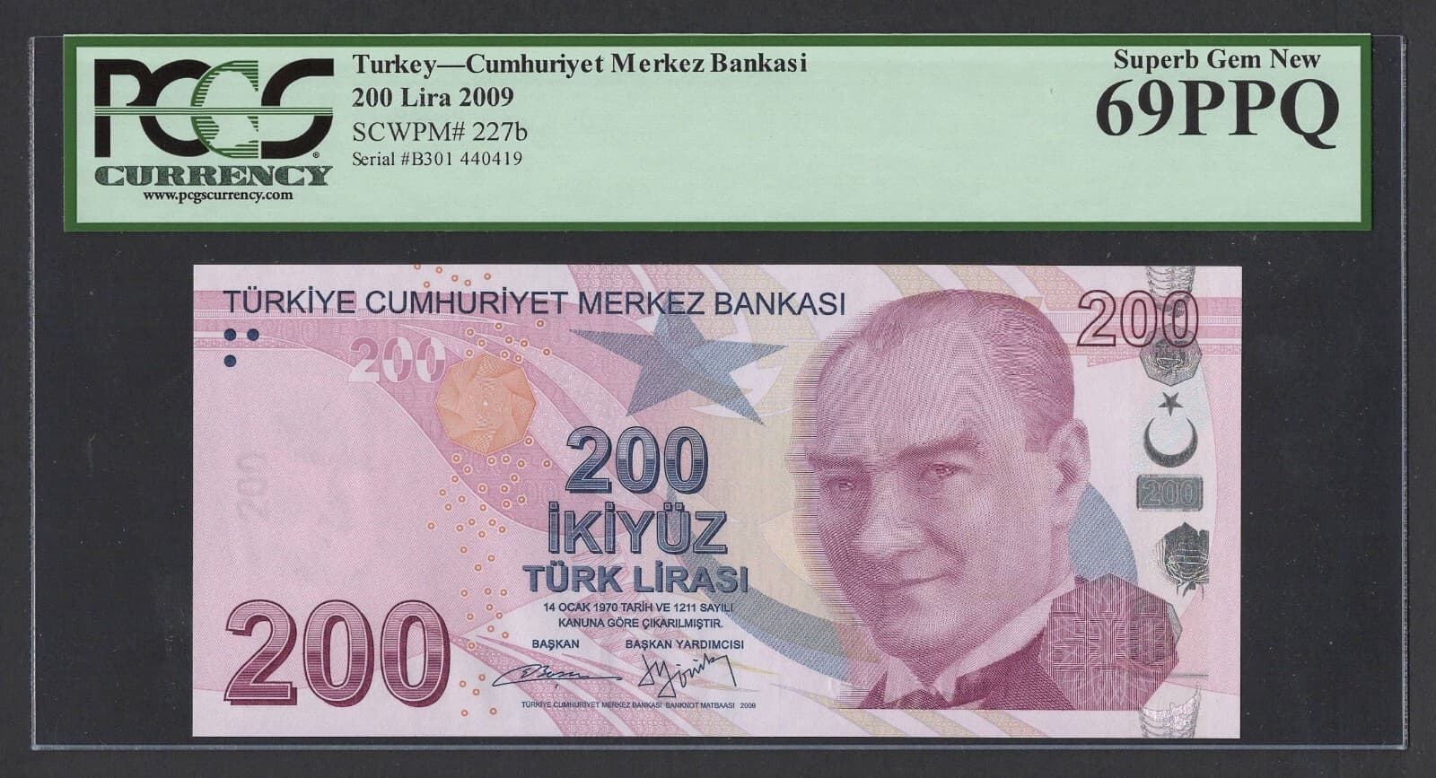 Turkey 200 Lira 2009 P227b Uncirculated Graded 69