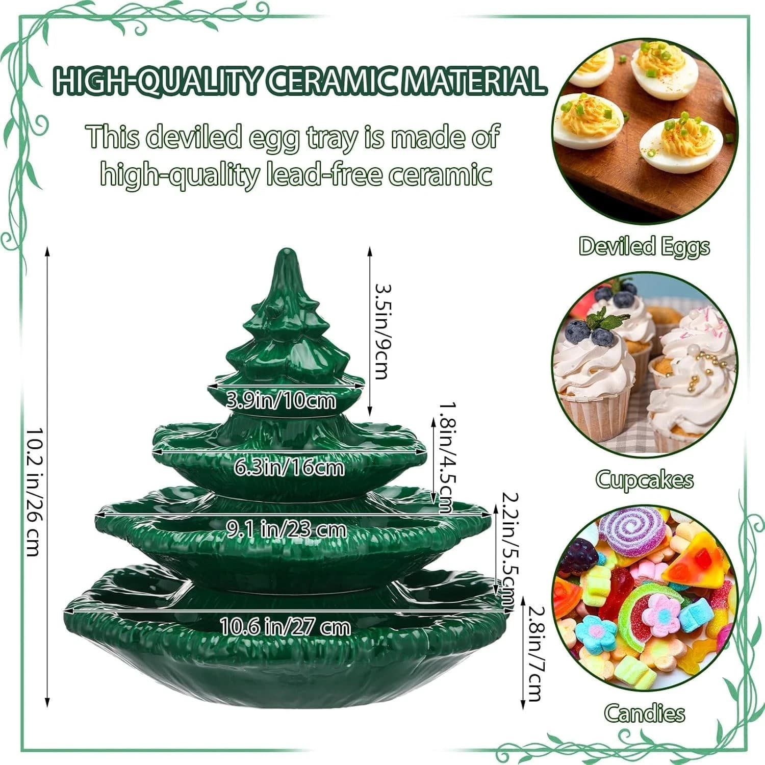 4 Tier Christmas Tree Shape Deviled Egg Platters Trays Holds 26 Holes Stackable 3