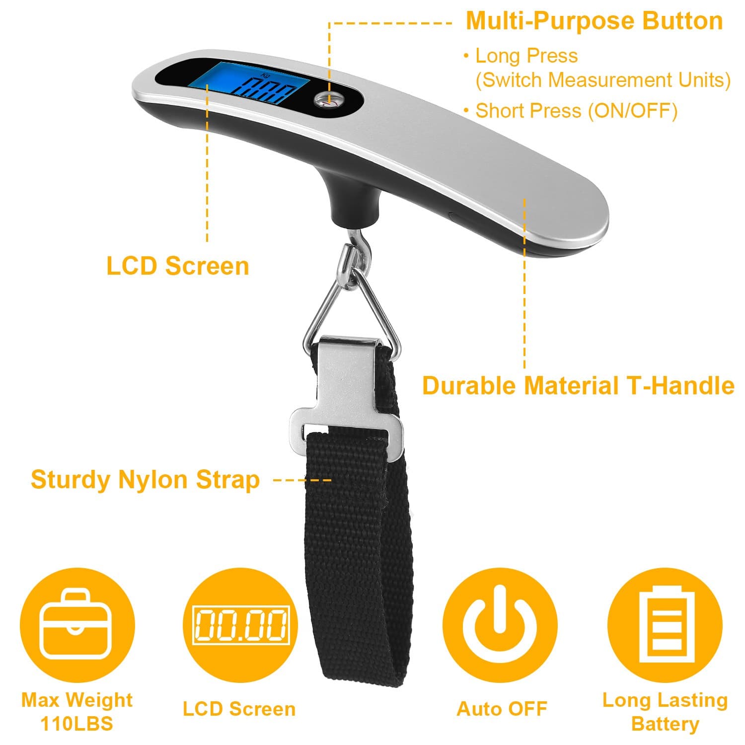 10g/50kg Portable Travel LCD Digital Hanging Luggage Scale Electronic Weight US 6