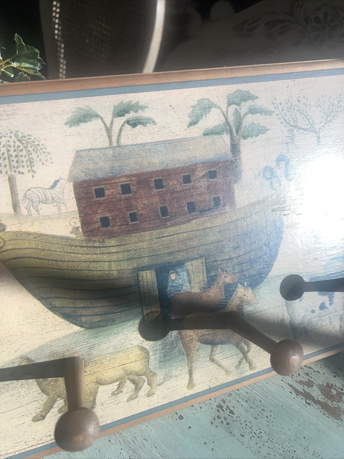 Noahs Ark Wooden Wall Rack 4 pegs 10”WX 24” 4