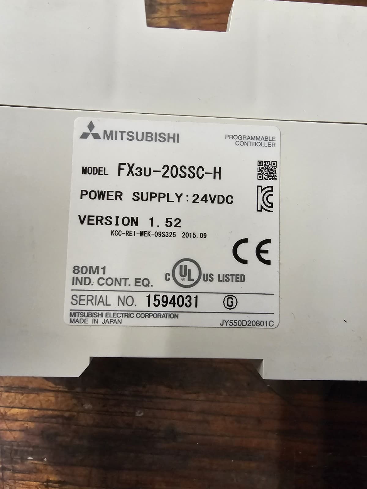 MITSUBISHI FX3U-20SSC-H PROGRAMMABLE CONTROLLER POWER SUPPLY 24VDC 3