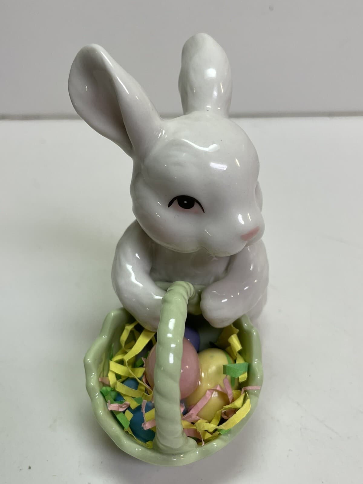 Cosmos Rabbit With Easter Egg Basket Ceramic Figurine 2