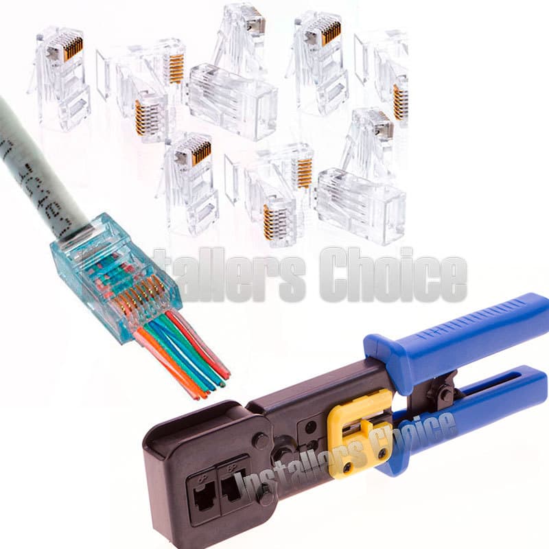 50-Pack Cat5e RJ45 Modular Plug Connector Pass-Through Crimp Tool End