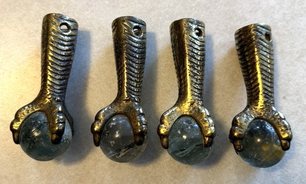 Set of 4 Vintage Glass Ball & Brass Eagle Claw Table Legs 2