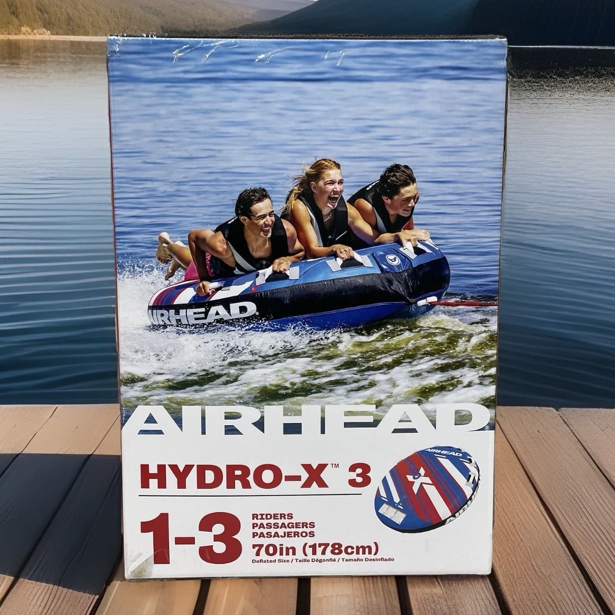 Airhead Hydro X 3 Person Towable Tube Boating Blue White Red New In Box USA 70”