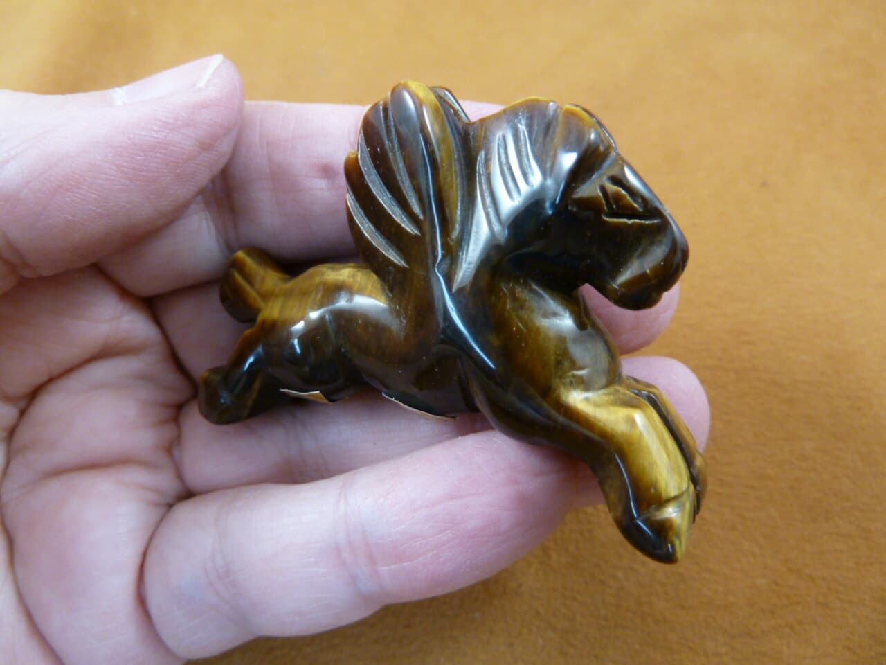 Y-PEG-RU-701) brown PEGASUS flying wings horse Figurine gemstone carving statue