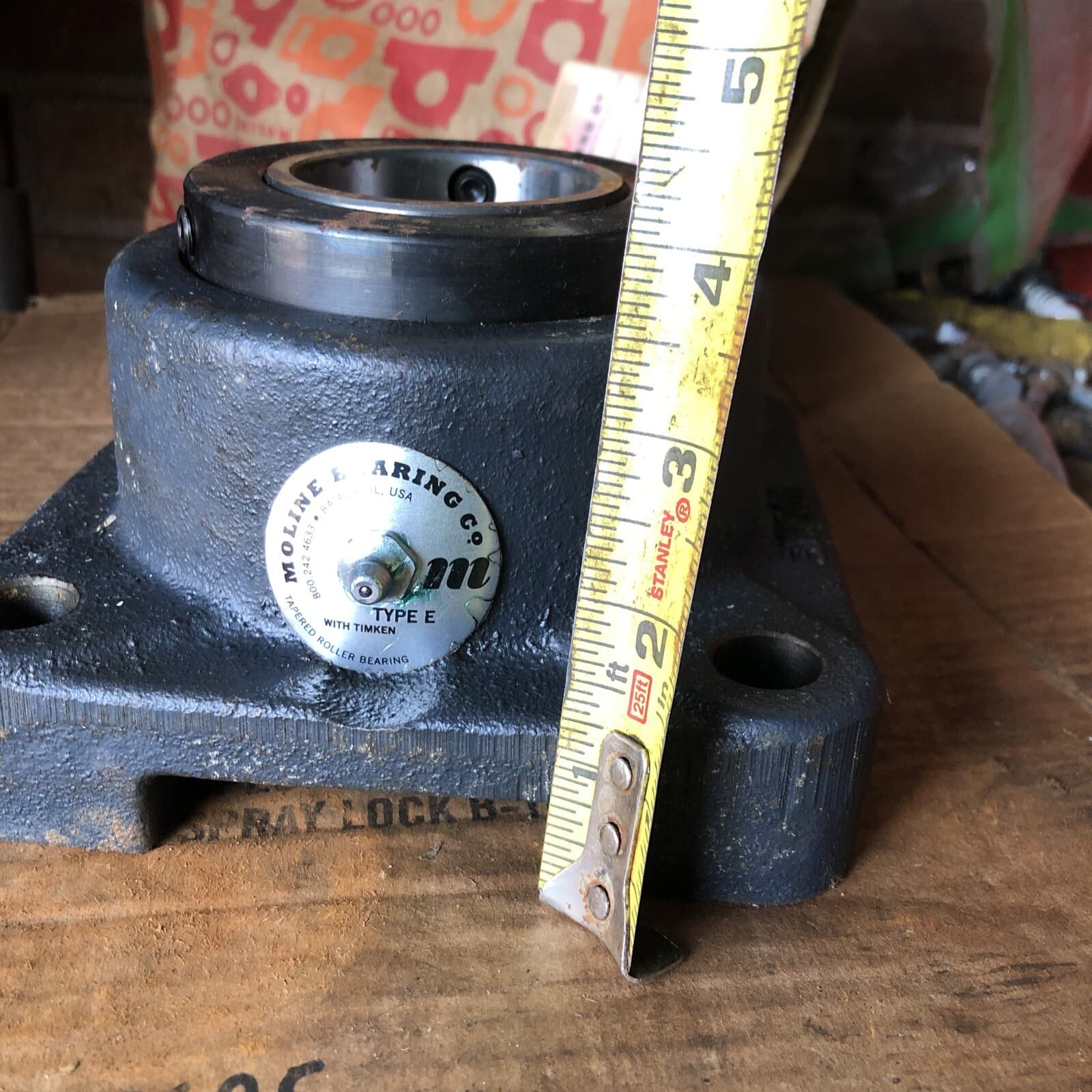 19311203 MOLINE BEARING 2-3/16 TYPE E 4-BOLT FLANGE TIMKEN BEARING RUST UNUSED 2