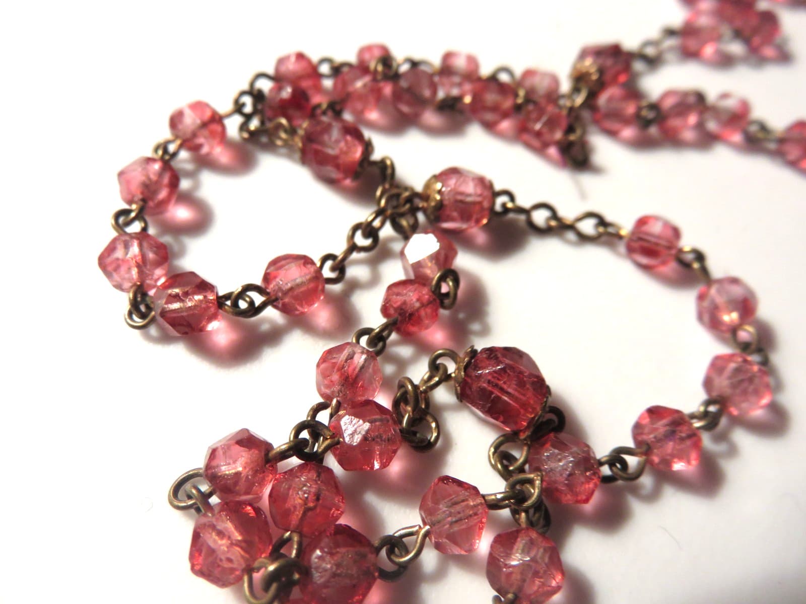 Vintage Rosary  Faceted Brilliant Pink  Glass Beads 6